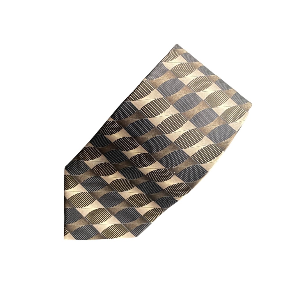 Covington Geometric Pattern Silk Tie‎ Black Gold Gray Wide Necktie